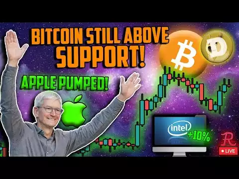 Bitcoin LIVE : AAPL EXPLODES HIGHER! DOGE ON A RAMPAGE, BTC ABOVE SUPPORT