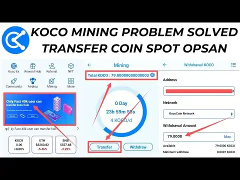 KOCO Exchange || KOCO Mining Problem Solved || BNB Deposit || Transfer Coin Spot Opsan || AFY Info