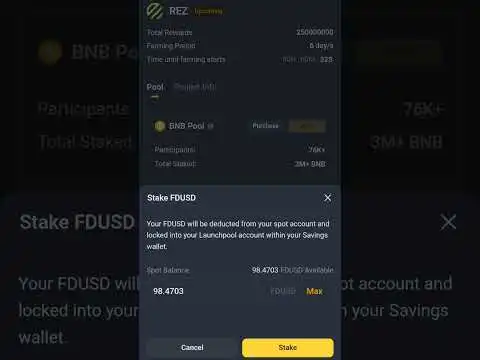 Get Free $REZ coin by staking BNB and FDUSD in Binance Launchpool| #bitcoin #binance #fyp