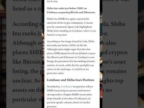 Boom! #shibarmy Shiba Inu Ranks Ahead Of #bitcoin & #eth On Coinbase #shibainucoin