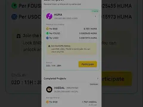 Binance Air drop live . lock BNB on Launchpool & Earn free HUMA Coin. .!!