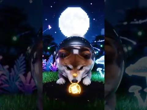 Shiba Inu buries a glowing Dogecoin under a pixelated moon, then winks at the camera.